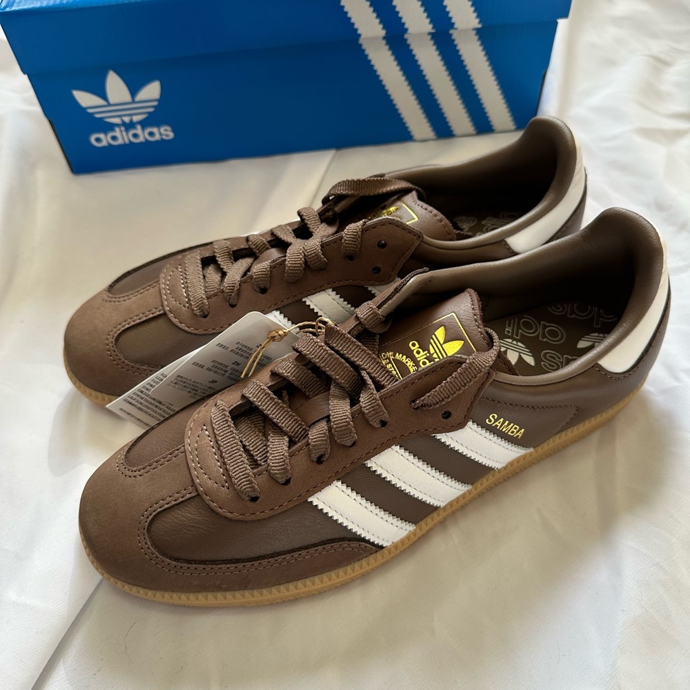 adidas Samba OG W Leather Sneakers - Brown/White - Women’s 8.5